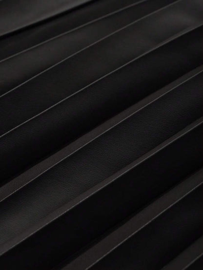 Jupe plissée en cuir PU de couleur unie - Floorah