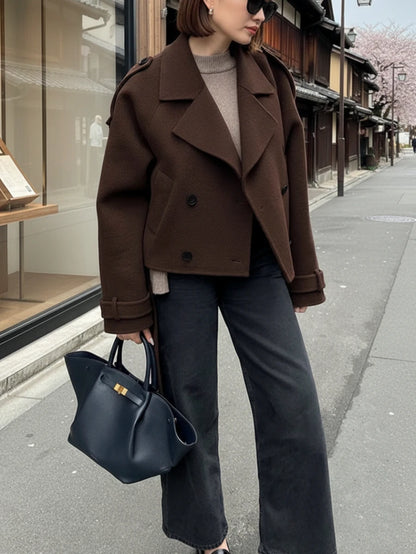 Manteau casual à double boutonnage à manches longues - Floorah