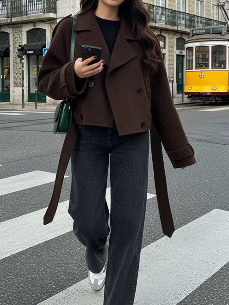 Manteau casual à double boutonnage à manches longues - Floorah