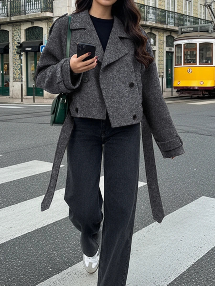 Manteau casual à double boutonnage à manches longues - Floorah