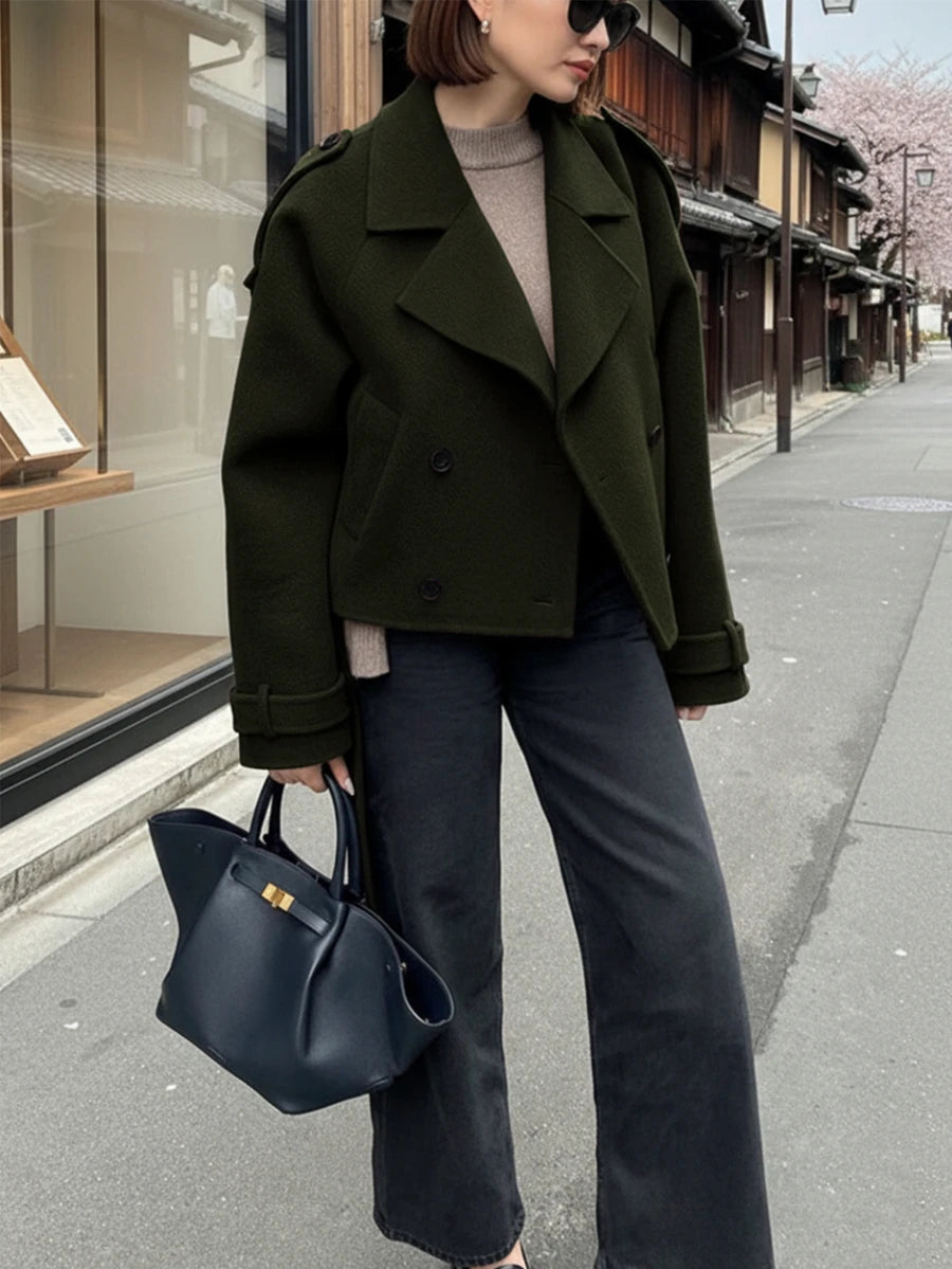 Manteau casual à double boutonnage à manches longues - Floorah