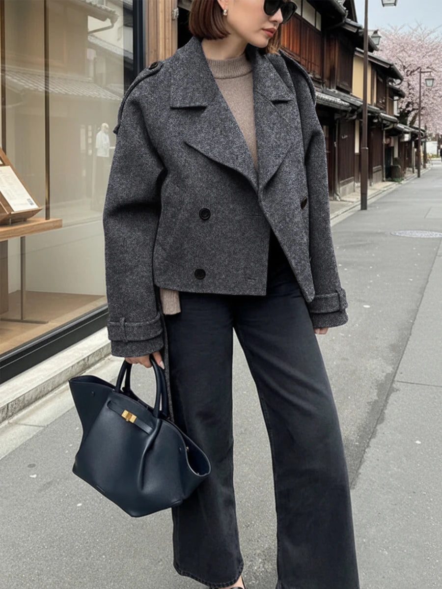 Manteau casual à double boutonnage à manches longues - Floorah