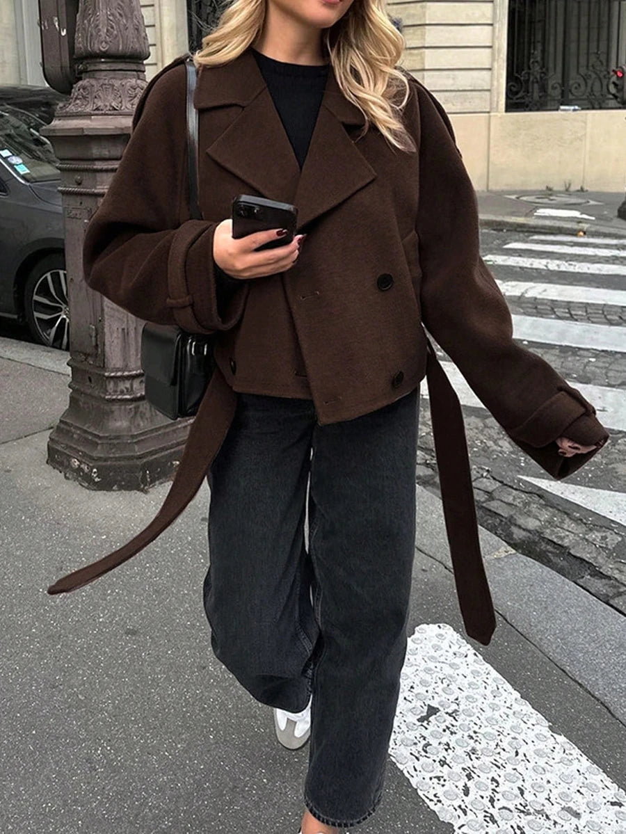 Manteau casual à double boutonnage à manches longues - Floorah