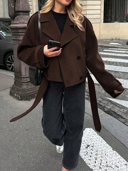 Manteau casual à double boutonnage à manches longues - Floorah