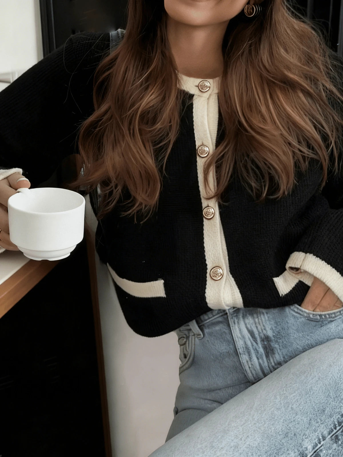 Pull tricoté à col rond, manches longues - Floorah