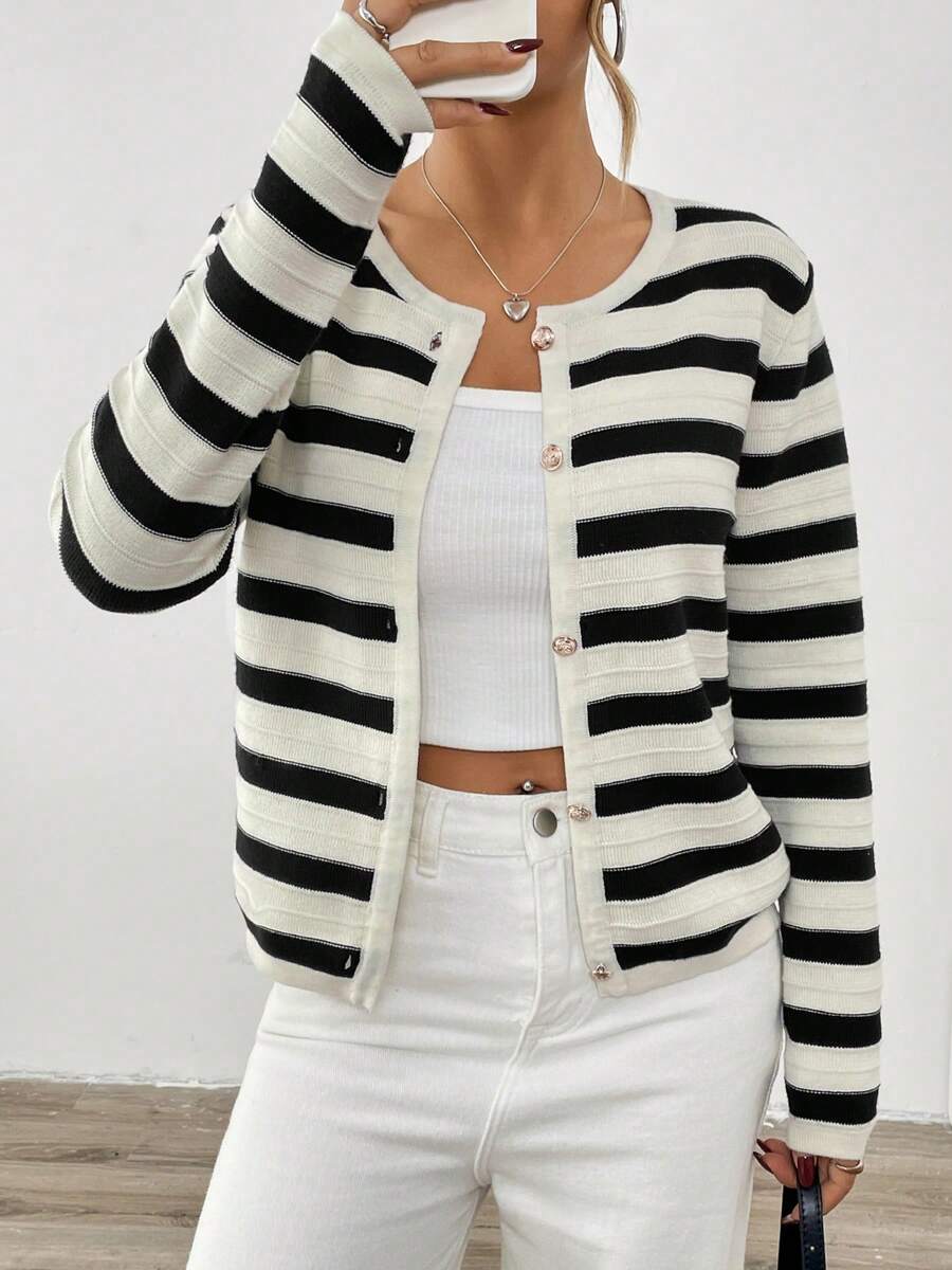 Nouveau arrivage Cardigan tricoté élégant à col rond - Floorah