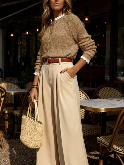 Cardigan tricoté texturé à col V - Floorah