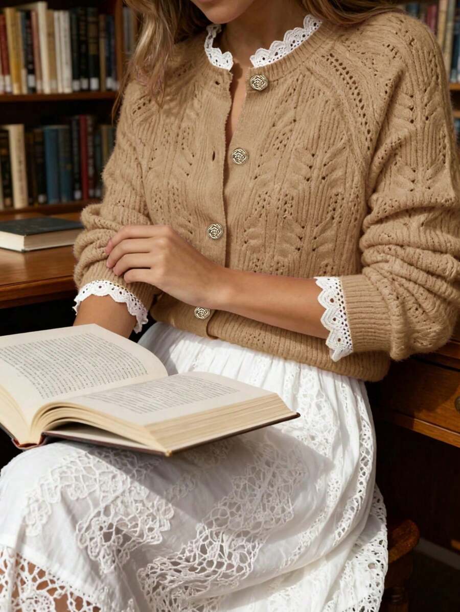 Cardigan tricoté texturé à col V - Floorah