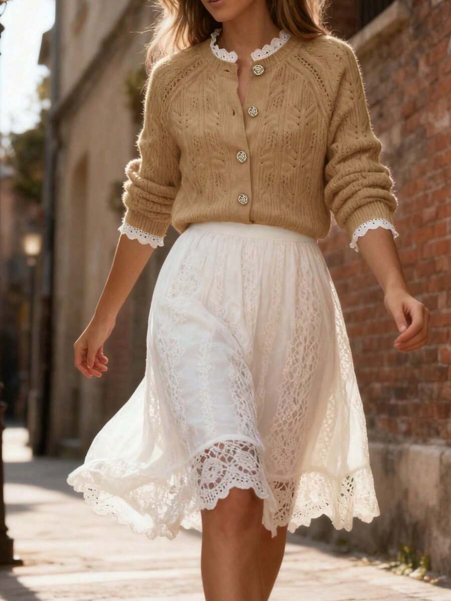 Cardigan tricoté texturé à col V - Floorah