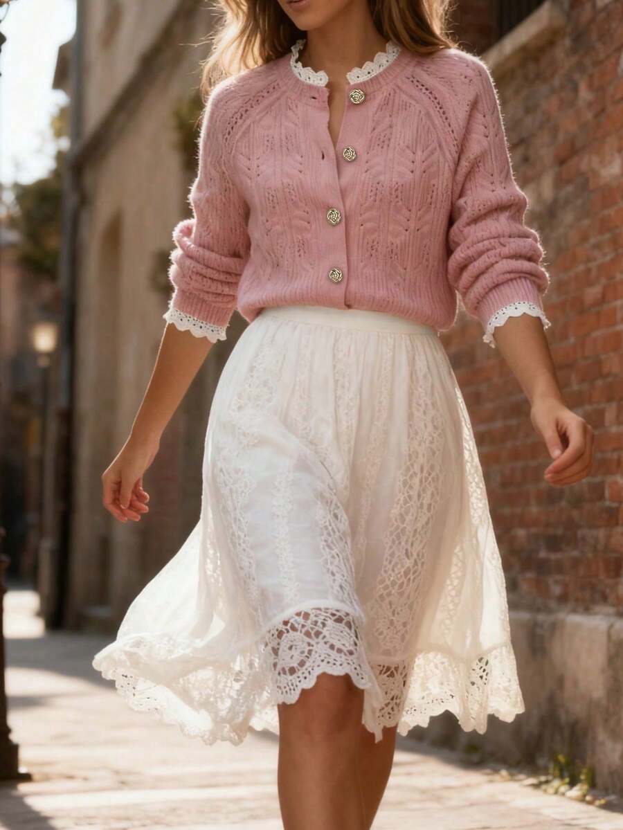 Cardigan tricoté texturé à col V - Floorah