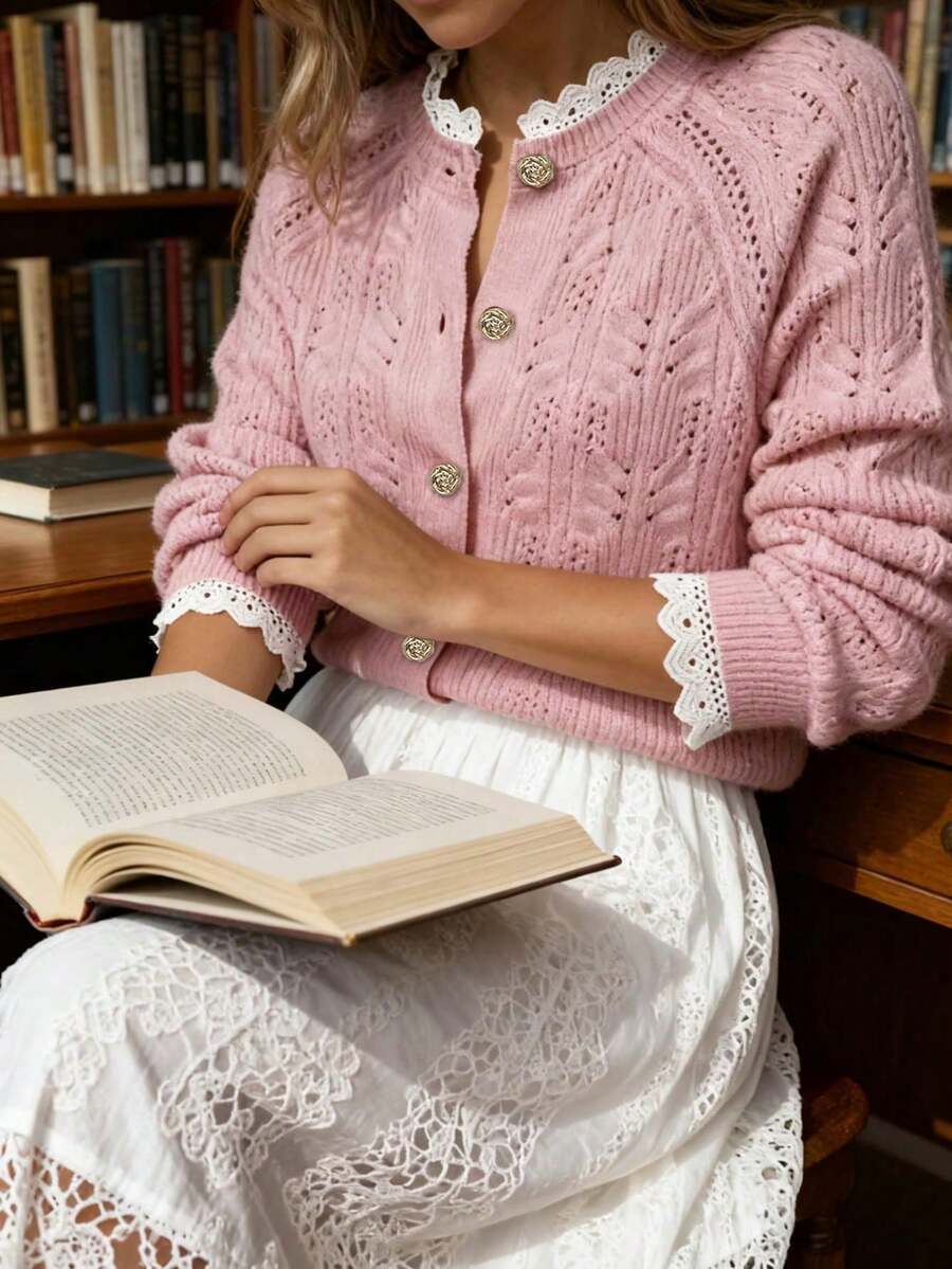 Cardigan tricoté texturé à col V - Floorah