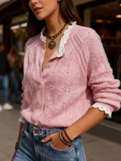 Cardigan tricoté texturé à col V - Floorah