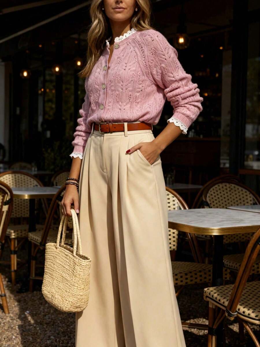 Cardigan tricoté texturé à col V - Floorah