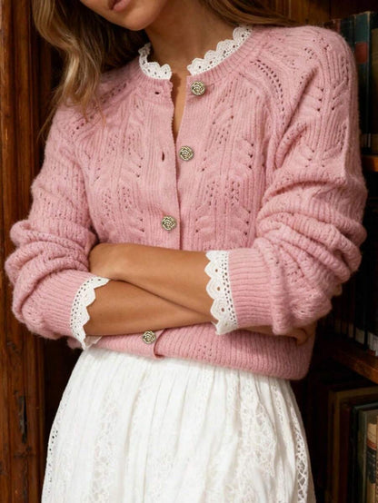 Cardigan tricoté texturé à col V - Floorah