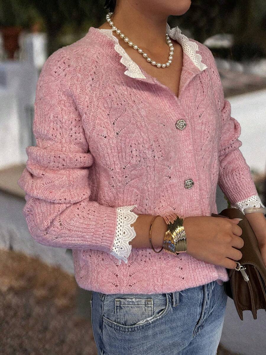 Cardigan tricoté texturé à col V - Floorah