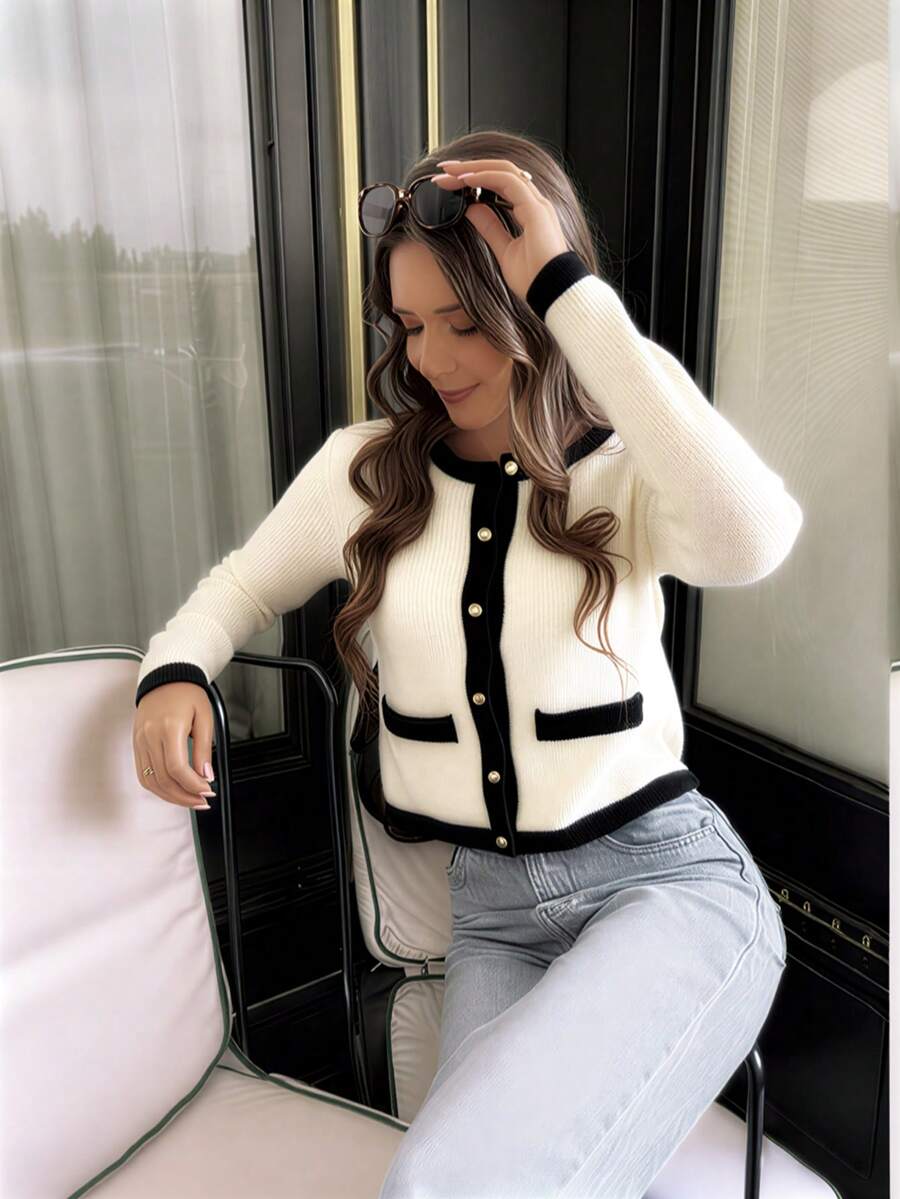 Pull tricoté à col rond, manches longues - Floorah