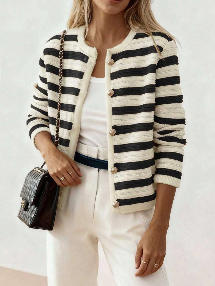 Nouveau arrivage Cardigan tricoté élégant à col rond - Floorah