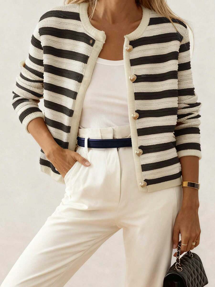 Nouveau arrivage Cardigan tricoté élégant à col rond - Floorah