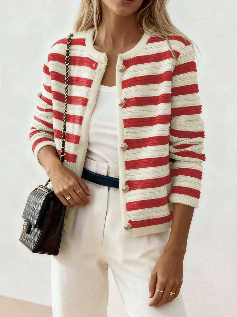 Nouveau arrivage Cardigan tricoté élégant à col rond - Floorah