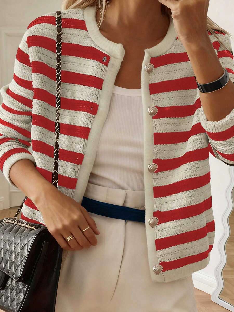 Nouveau arrivage Cardigan tricoté élégant à col rond - Floorah