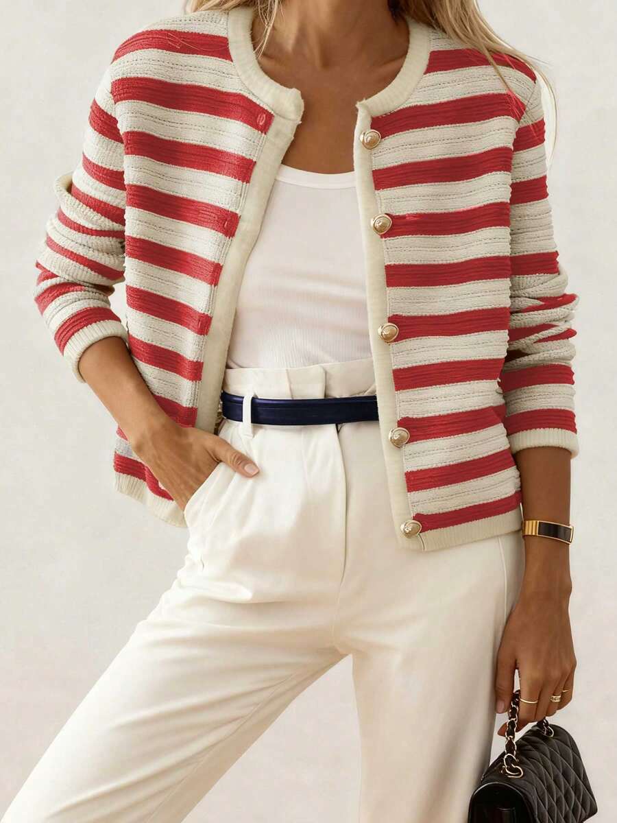 Nouveau arrivage Cardigan tricoté élégant à col rond - Floorah