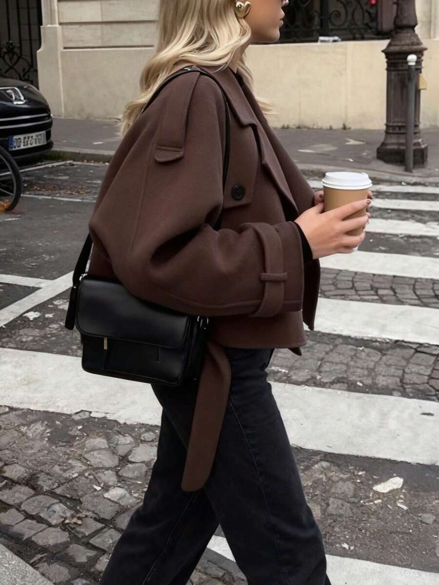 Veste courte décontractée et ample à double boutonnage avec revers - Floorah