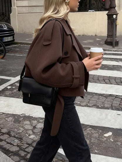 Veste courte décontractée et ample à double boutonnage avec revers - Floorah