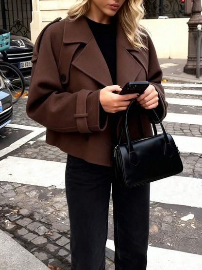 Veste courte décontractée et ample à double boutonnage avec revers - Floorah