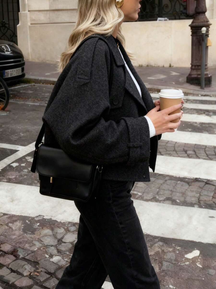 Veste courte décontractée et ample à double boutonnage avec revers - Floorah