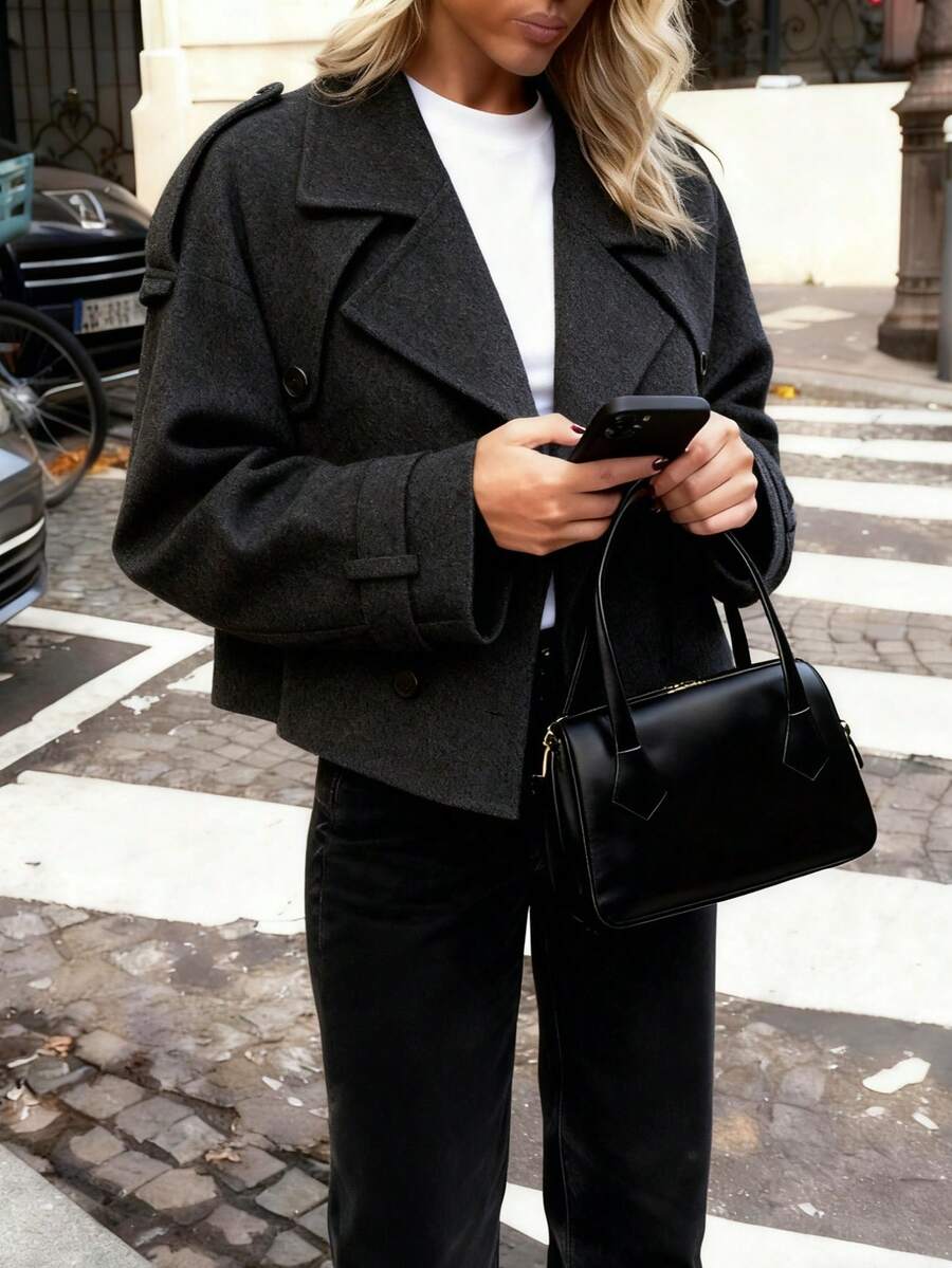 Veste courte décontractée et ample à double boutonnage avec revers - Floorah