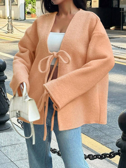 Manteau ample en mélange de laine à manches longues avec épaules tombantes - Floorah