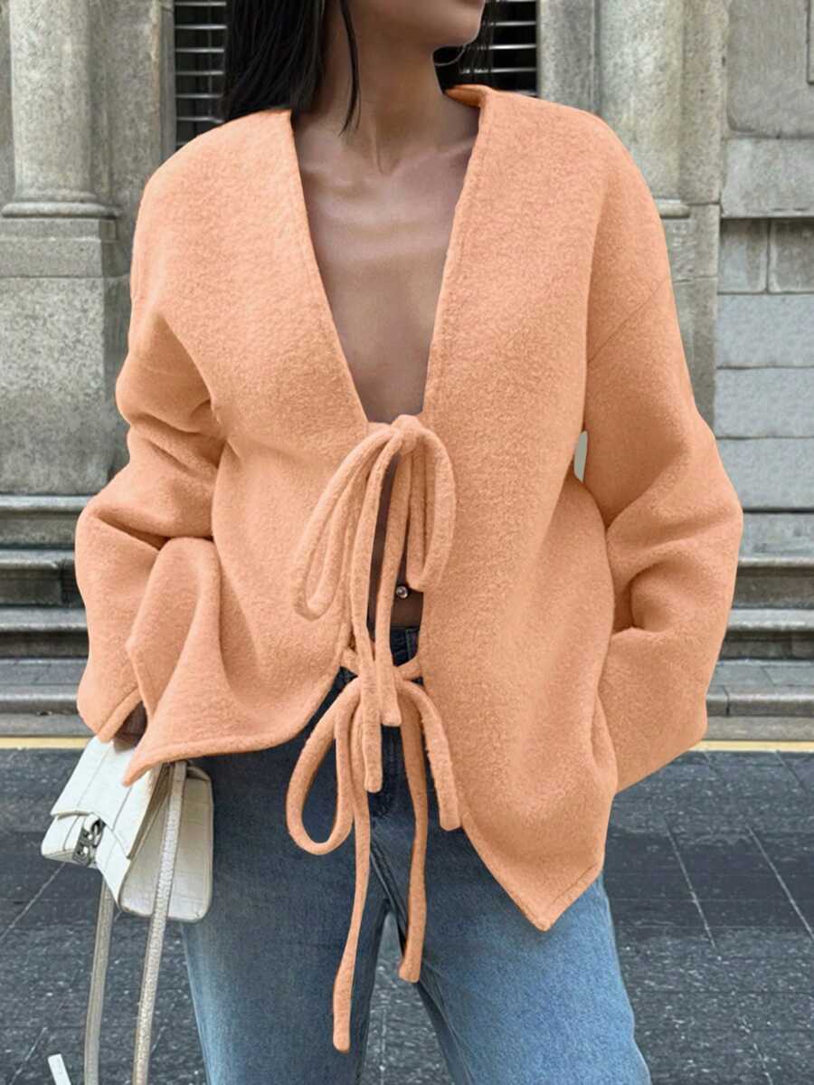 Manteau ample en mélange de laine à manches longues avec épaules tombantes - Floorah