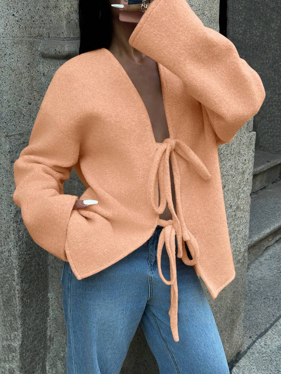 Manteau ample en mélange de laine à manches longues avec épaules tombantes - Floorah