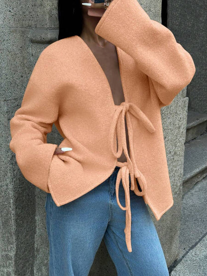 Manteau ample en mélange de laine à manches longues avec épaules tombantes - Floorah