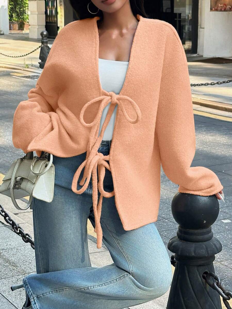 Manteau ample en mélange de laine à manches longues avec épaules tombantes - Floorah