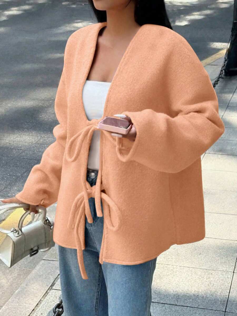 Manteau ample en mélange de laine à manches longues avec épaules tombantes - Floorah