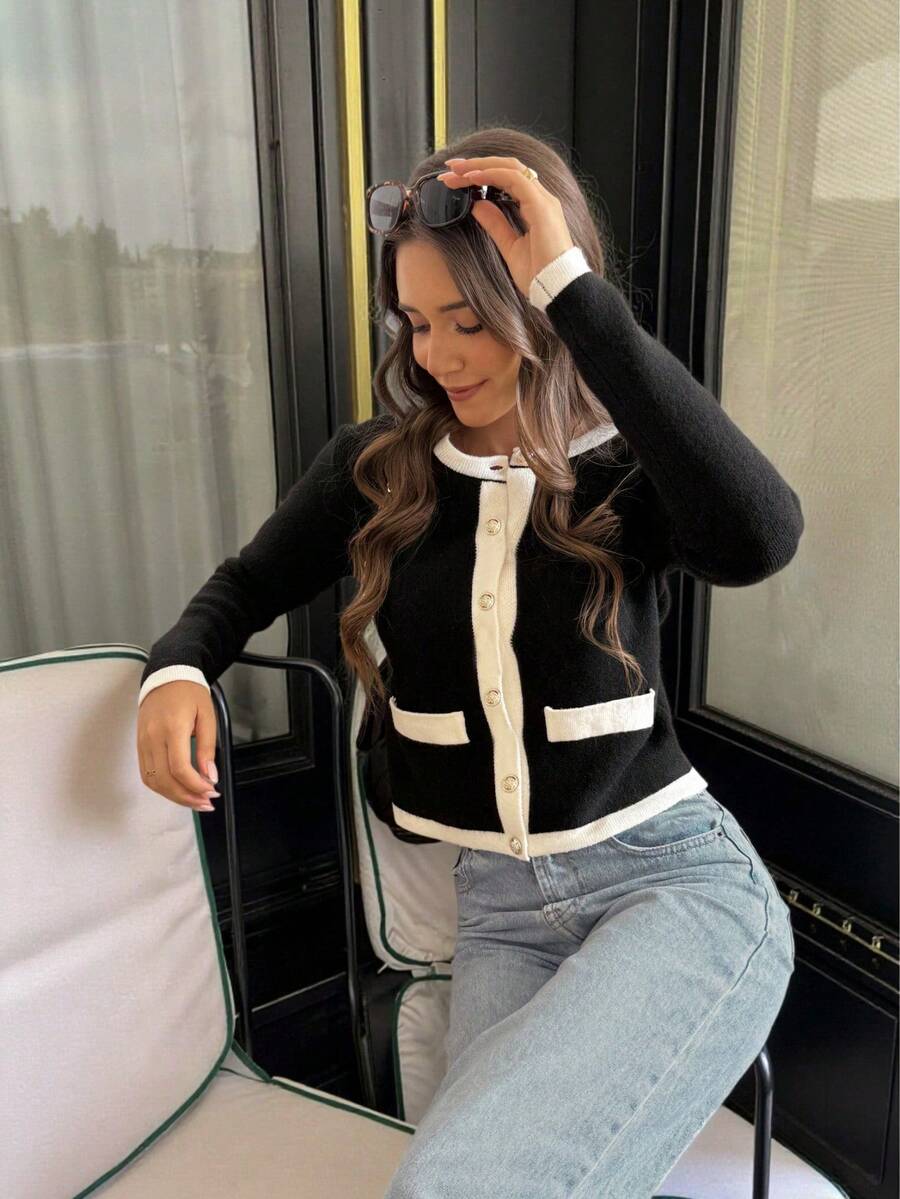 Pull tricoté à col rond, manches longues - Floorah