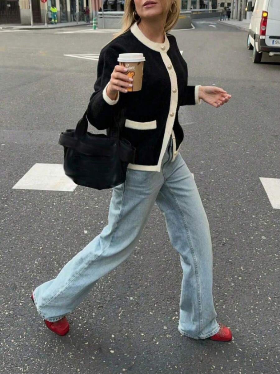 Pull tricoté à col rond, manches longues - Floorah