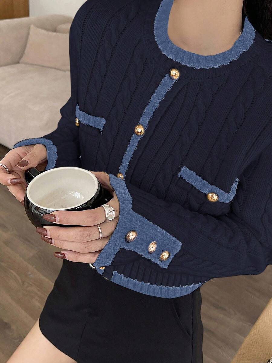 Pull tricoté élégant avec bordure contrastée - Floorah