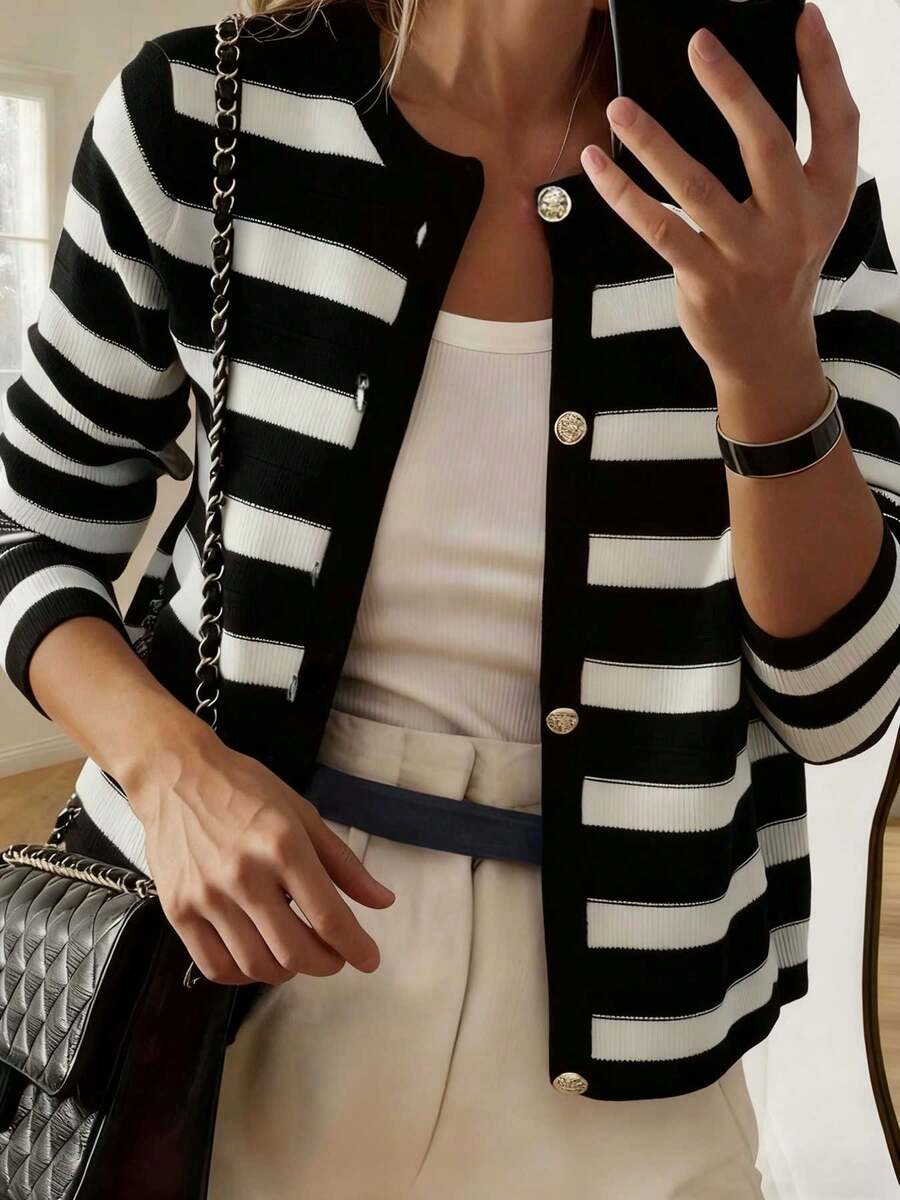 Nouveau arrivage Cardigan tricoté élégant à col rond - Floorah