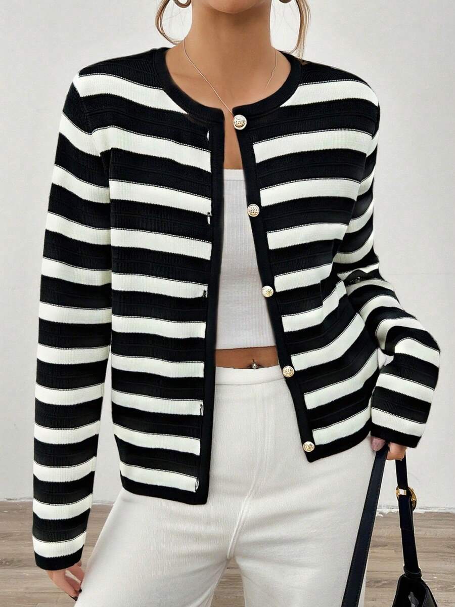 Nouveau arrivage Cardigan tricoté élégant à col rond - Floorah