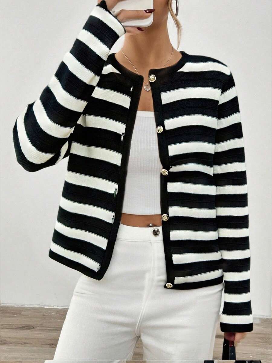 Nouveau arrivage Cardigan tricoté élégant à col rond - Floorah