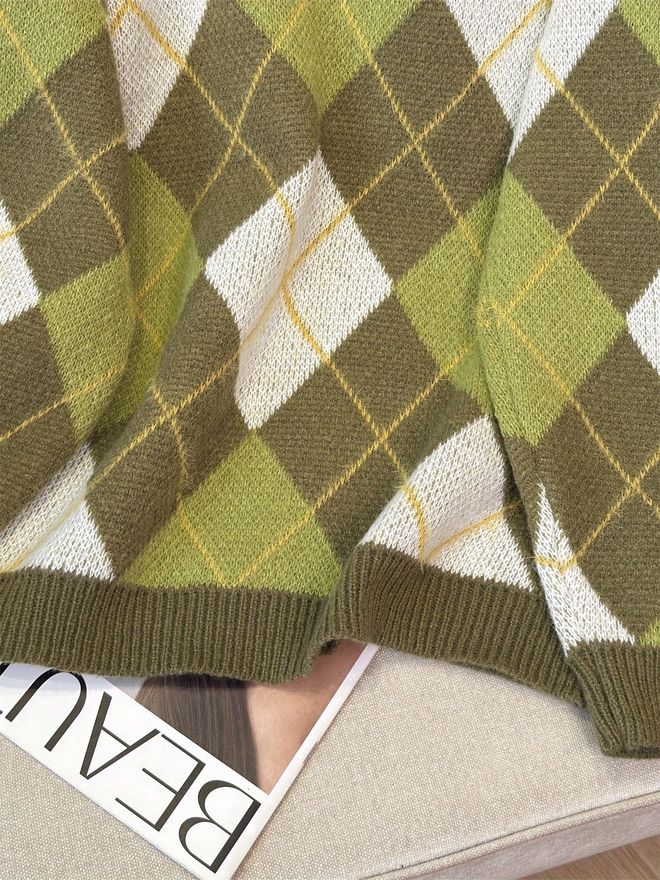 Pull style lazy à motif losanges – Rétro ample