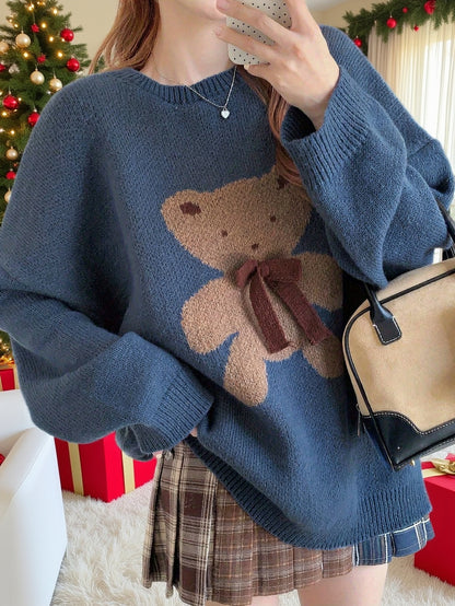 Pull-over élégant à motif Ours  avec nœud