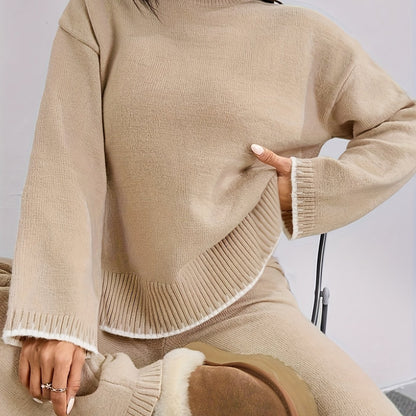 Pull-over ample à col rond contrasté et pantalon uni