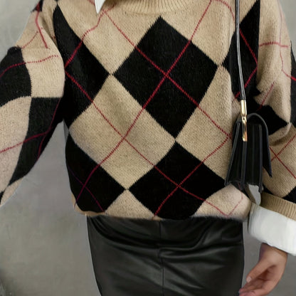 Pull vintage élégant à motif géométrique