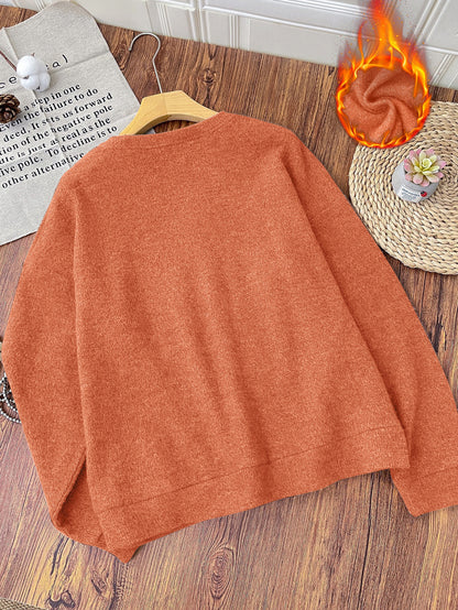 Pull cosy motif ourson marron – Col rond, manches longues