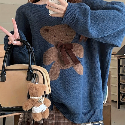 Pull-over élégant à motif Ours  avec nœud