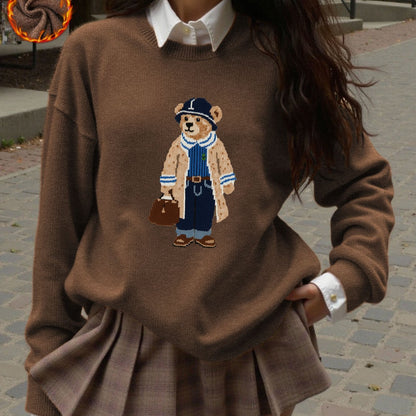 Pull cosy motif ourson marron – Col rond, manches longues