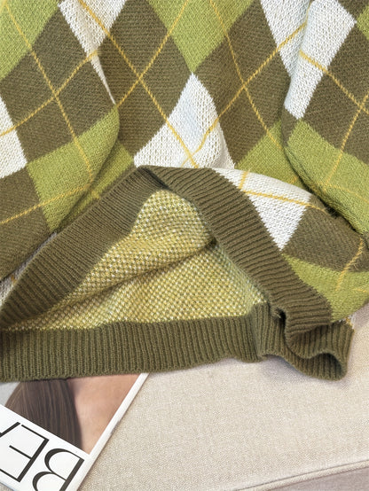 Pull style lazy à motif losanges – Rétro ample